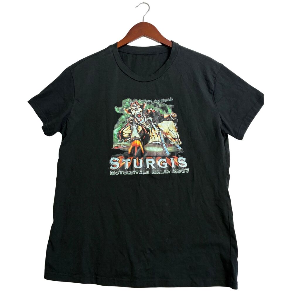 Sturgis Motorcycle Rally 2007 T Shirt Black Biker Graphic Tee South Dakota